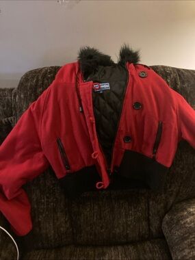 Red Bomber Jacket with Faux Fur Collar